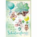 Glückwunschkarte Schulanfang Kleeblatt, Eulzer