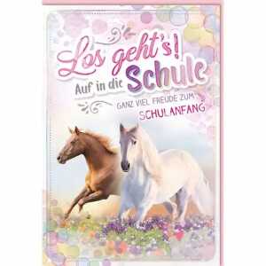 Glückwunschkarte Schulanfang Pferde, Eulzer