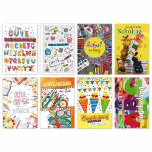 Glückwunschkarten 100er Zum Schulanfang, 8 Motive sortiert