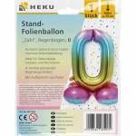 Stand-Folienballon Zahl 0 Regenbogen, Höhe 75 cm,...