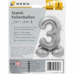 Stand-Folienballon Zahl 3 silber, Höhe 75 cm,...