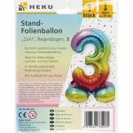 Stand-Folienballon Zahl 3 Regenbogen, Höhe 75 cm,...