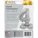 Stand-Folienballon Zahl 4 silber, Höhe 75 cm,...