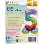 Stand-Folienballon Zahl 5 Regenbogen, Höhe 75 cm,...