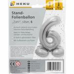 Stand-Folienballon Zahl 6 silber, Höhe 75 cm,...