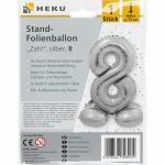Stand-Folienballon Zahl 8 silber, Höhe 75 cm,...