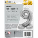 Stand-Folienballon Zahl 9 silber, Höhe 75 cm,...