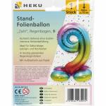 Stand-Folienballon Zahl 9 Regenbogen, Höhe 75 cm,...