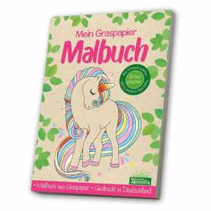 Malbuch Graspapier Einhorn, Gedruckt auf Graspapier, viele Malvorlagen