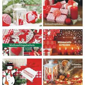 Weihnachtskarten 100er 6fach sortiert, Gutschein mit Umschlag
