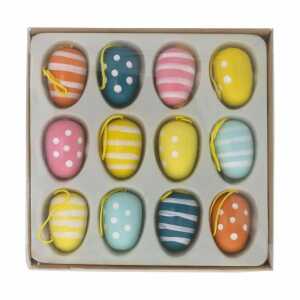 Holzeier zum Hängen 12er 3cm farbig sortiert