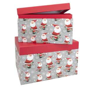 Geschenkboxen Santa auf Fahrrad M 2er FSC-Mix, 2-teiliges Boxen-Set