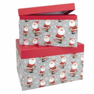Geschenkboxen Santa auf Fahrrad L 2er FSC-Mix, 2-teiliges Boxen-Set