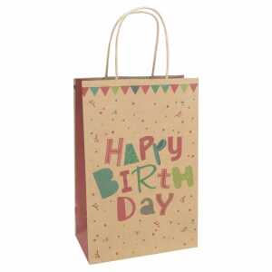 Geschenktasche M B-Day 18x10x27cm Kraftpapier, Papierkordel
