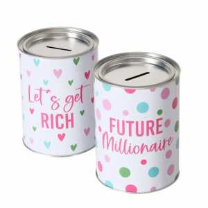 Spardose Millionaire pink weiß D14x10cm, 2fach sort pink, silber, weiß