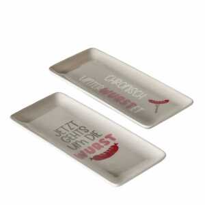 Teller Wurst taupe/rot 26x11cm 2fach sortiert,