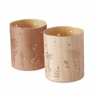 Windlicht Kamille natur D10x12cm 2fach sortiert, Glas/Holz,