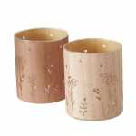 Windlicht Kamille natur D10x12cm 2fach sortiert, Glas/Holz,