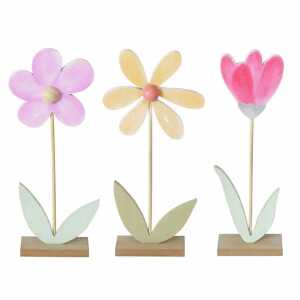 Deko Blume Blümi 31cm Holz 3fach sortiert,