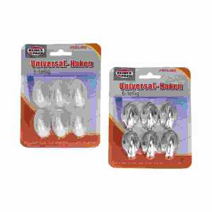 Universalhaken 6er 2fach sortiert, sk, weiß/chromfarbig, 2,5x3,5x1,8cm