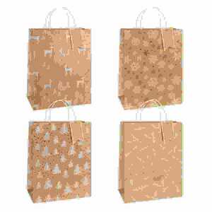 Geschenktasche Weihnacht 26x32x10cm 4fach sortiert, Kraftpapier