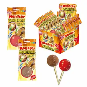 ZED Monster Wunderball Cola am Stiel 60g, Lutschbonbon Kaugummikern