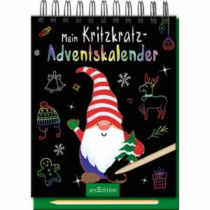 Mein Kritzkratz Adventskalender mit Holzstift, Spiralbindung 24 Seiten