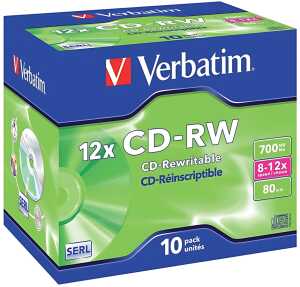 Rohling CD-RW, 80 Min., 700MB, 8-12-fach, in Jewel Case, 10 Stück