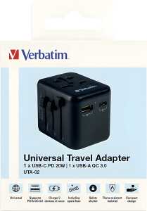 Universal Travel Adapter UTA-02, 1x USB Typ-A QC, 1x USB Typ-C PD,