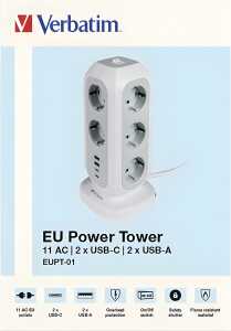 Verbatim Tischsteckdosenleiste 11 Steckdosen 2m 4 USB Ports weiß/grau