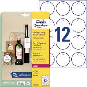 Anhänger Karton, satiniert, 220 g/qm, Ø 60 mm, ultraweiß, 120 Stück