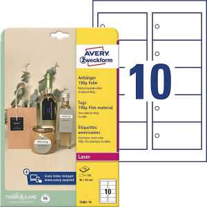 Anhänger Folie 190µ, 90 x 50 mm, 100 Stück, für Laser S/W+Farbe, weiß