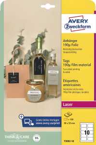 Anhänger Folie 190µ, 90 x 50 mm, abgeschrägte Kanten, 100 Stück, weiß