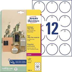 Anhänger Folie 190µ, P Ø 60 mm, 120 Stück, für Laser S/W+Farbe, weiß