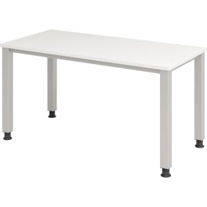 Schreibtisch 1400 x 670 mm, weiß/silber, 4-Fuß-Gestell,