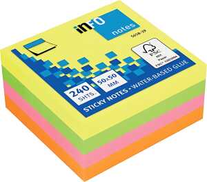 Info Sticky Notes Würfel 50 x 50 mm farbig sortiert, 240 Blatt/Würfel