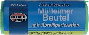 Mülleimer Beutel 20 Liter 9 my, 165 x 625 mm mit Tragegriff 30 Beutel
