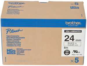 Schriftbandkassette, HGe-15, 24 mm 8 m schwarz auf farblos 5 Schriftbä