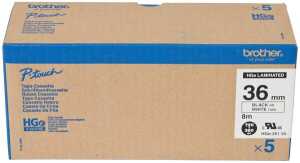 Schriftbandkassette, HGe-26, 36 mm 8 m schwarz auf weiß 5 Schriftbä