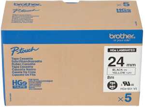 Schriftbandkassette, HGe-65, 24 mm 8 m schwarz auf gelb 5 Schriftbä