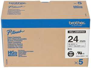 Schriftbandkassette, HGe-M95, 24 mm 8 m schwarz auf silber 5 Schriftbä