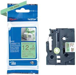 Schriftbandkassette, TZe-RM34, 12 mm / 4 m lang, gold auf mintgrün,