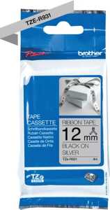 Schriftbandkassette, TZe-R931, 12 mm / 4 m lang, schwarz auf silber,