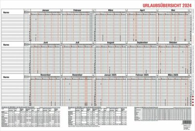 2025 Güss Urlaubsübersicht A3 im Querformat 15 Mitarbeiter
