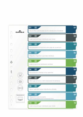 Durable Ordnerregister A4 hoch 10tlg PP farbige beschriftbare Taben