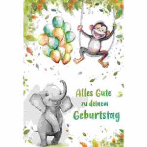 Glückwunschkarte Geburtstag/Elefant, Affe