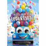 Glückwunschkarte Geburtstag/Auto, Ballons