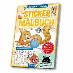 Sticker Malbuch Katzenkinder, 64 Seiten , 2 bunte Stickerbogen A4