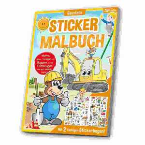 Sticker Malbuch Baustelle, 64 Seiten , 2 bunte Stickerbogen A4