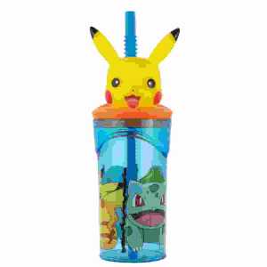 Pokémon Trinkbecher mit 3D-Figur 360ml, mit Strohhalm,